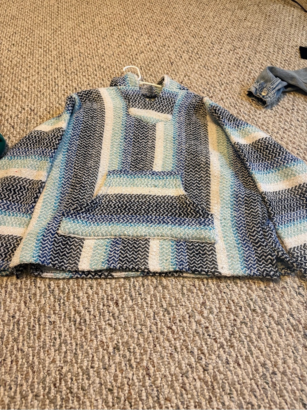 Striped Baja Hoodie in Navy, Light Blue & Cream